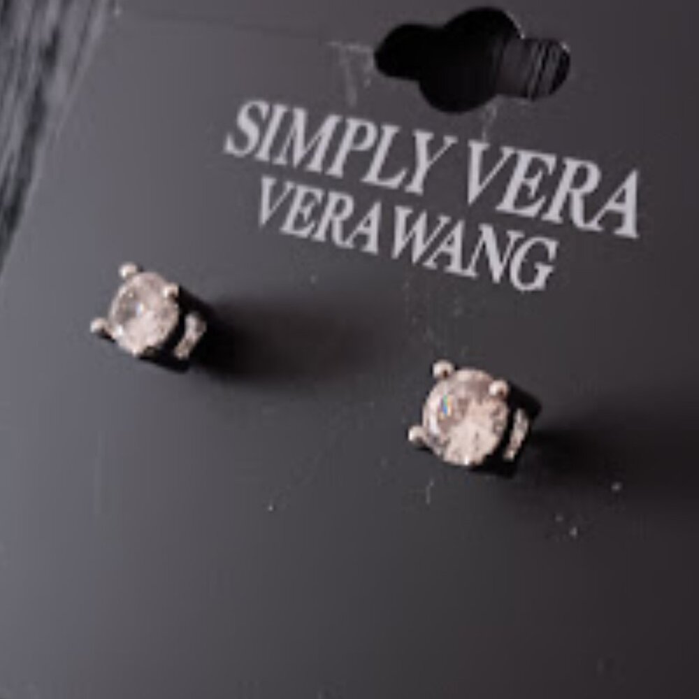 VERA WANG Mod/Contemporary Silver Clear CZ Stone Square Post Stud Earrings**NEW! - Picture 3 of 3